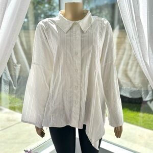 IVAN GRUNDAHL Asymmetrical White Blouse Long Sleeve Top Shirt Size M Medium